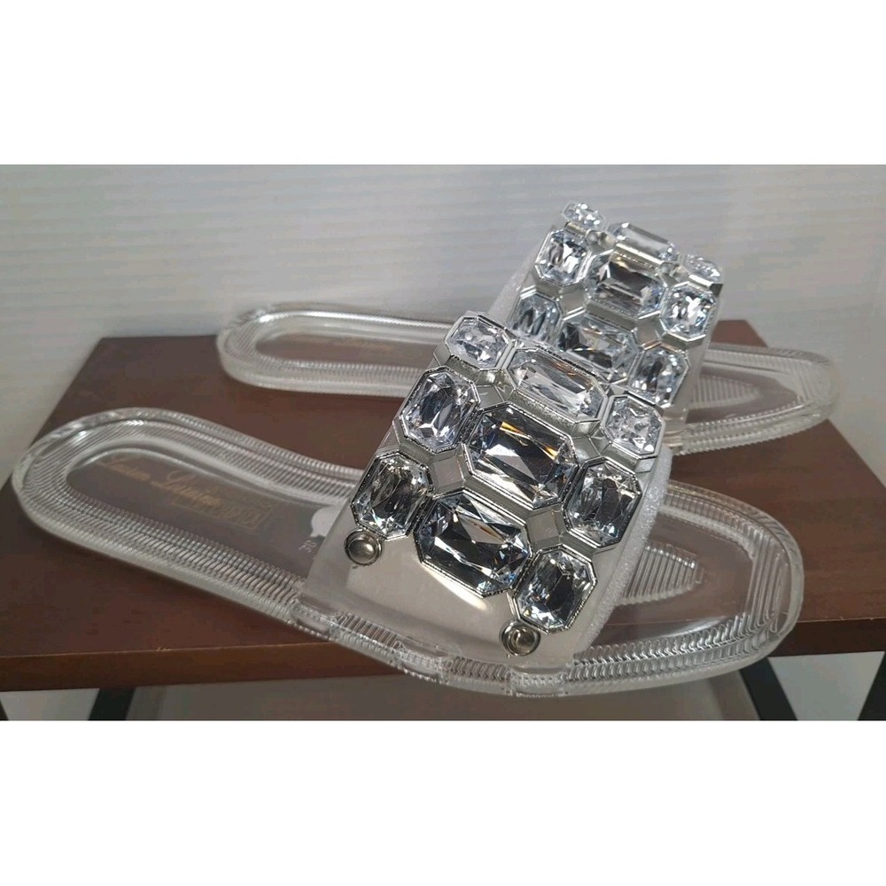 Lauren Lorraine Jade Clear Stone Sandal Size 6.5‎ Flat Jewel Sandal